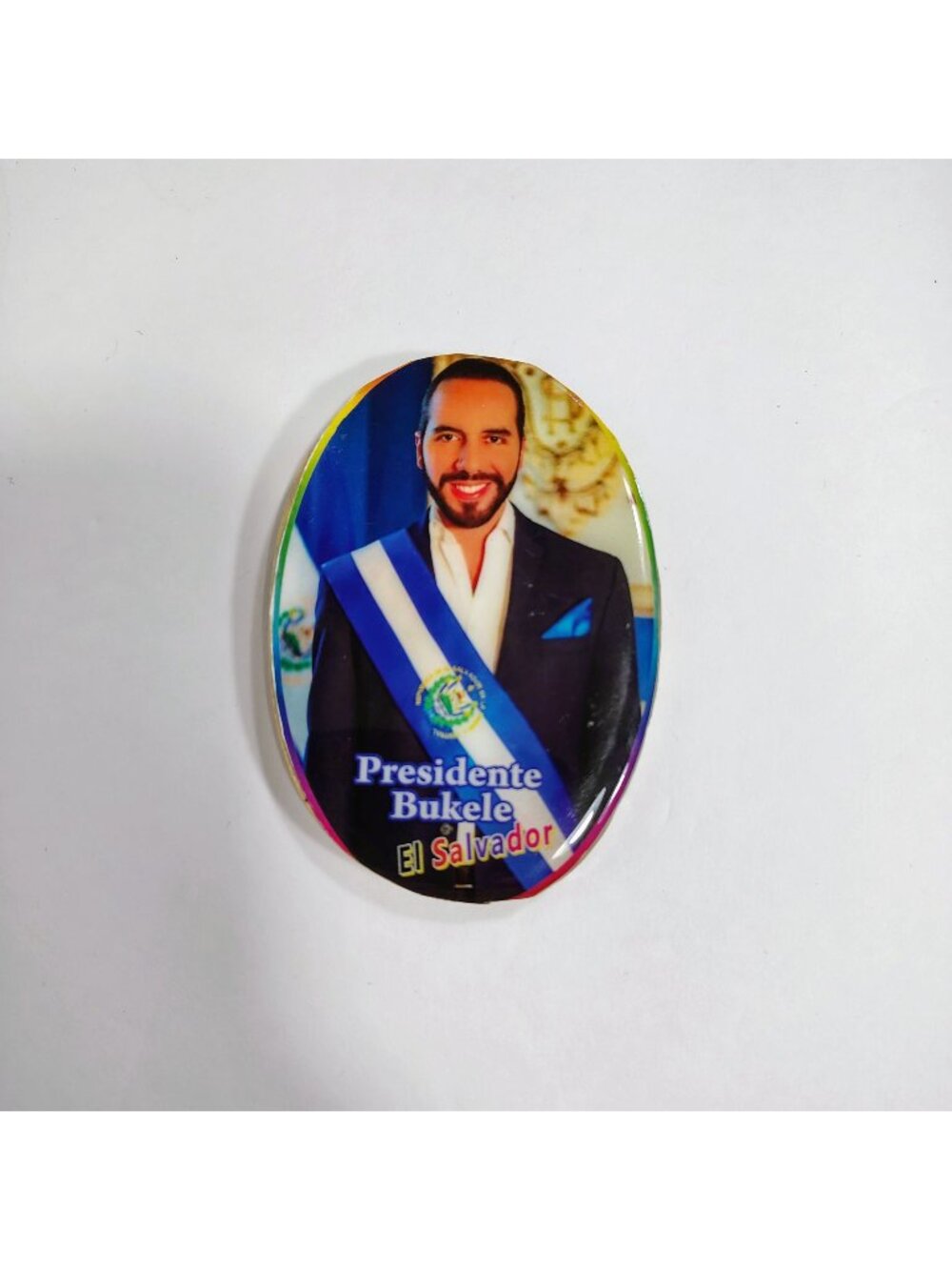 President Bukele El Salvador Oval Wooden Magnet Souvenir 4 Inches